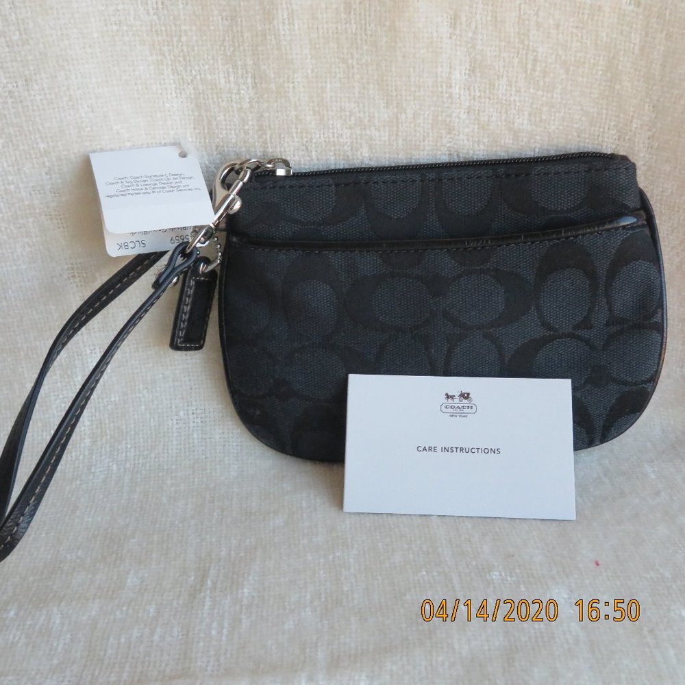 Coach Black Fabric Signature Logo Wristlet
